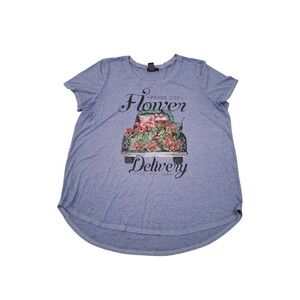 Sable Sky Womens 2X Purple Flower Delivery Graphic T-Shirt High-Low Hem
